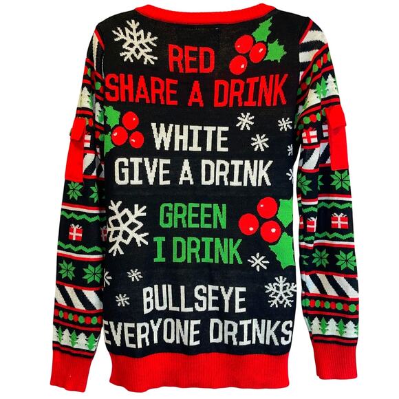 Tipsy Elves YOU MISS YOU DRINK Bullseye Game Ugly Christmas Sweater Size S - Picture 2 of 5